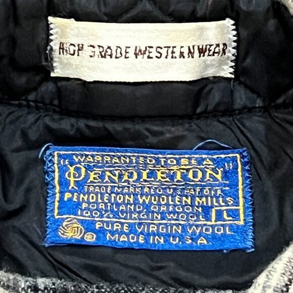 Vintage 70s Pendleton High Grade Western Wear Wool Snap USA Plaid - Men's Large - Picture 5 of 9